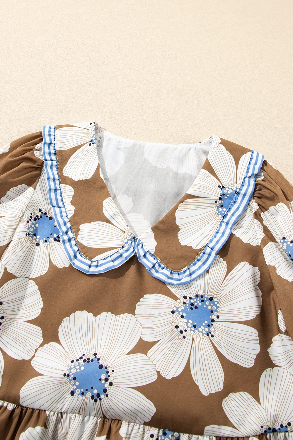 Floral & Striped Tie Sleeve Blouse Trendsi