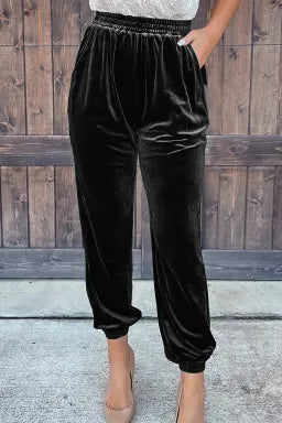 Black Vintage Pocket Velvet Jogger Pants - Greta Bean & Co.