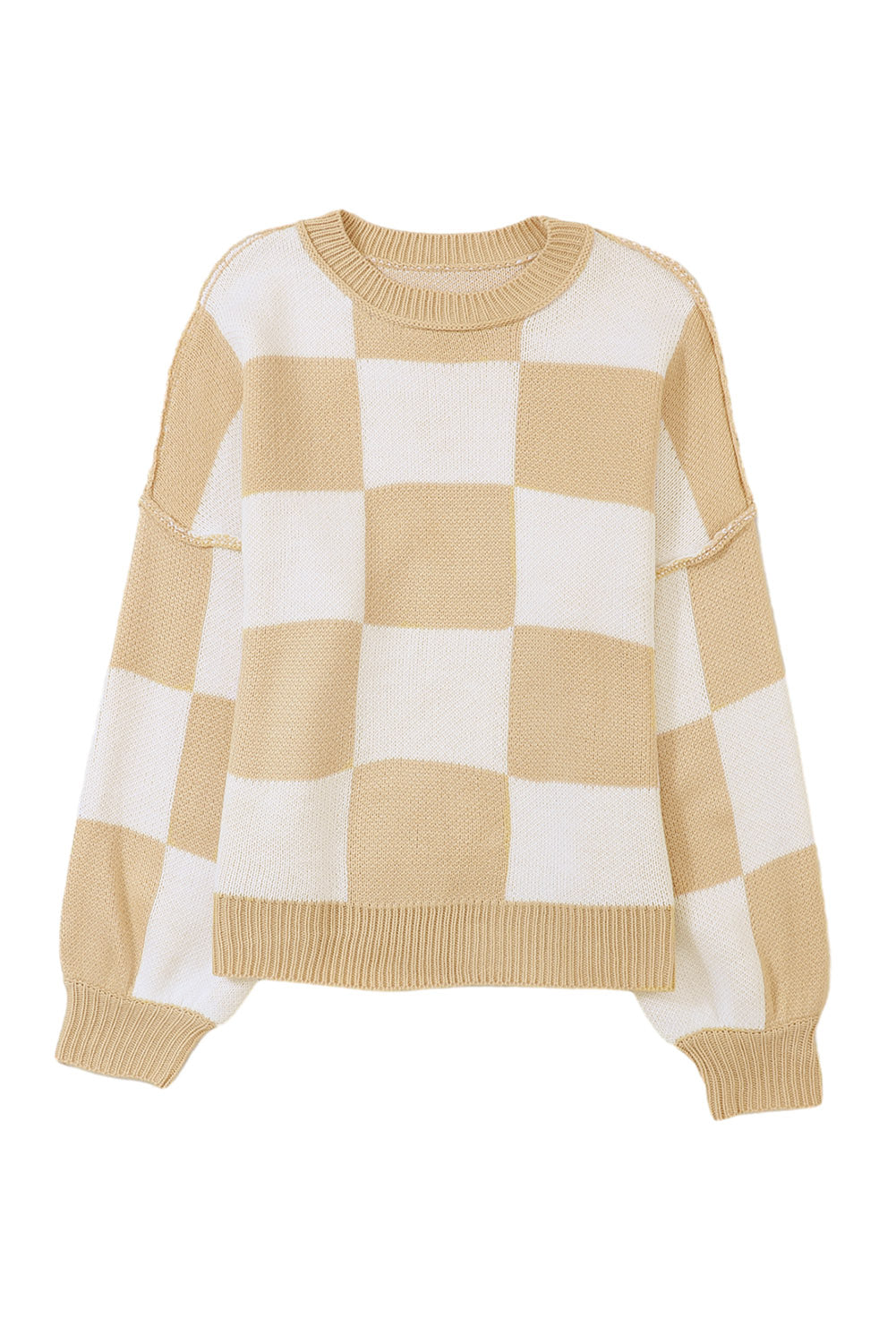 Khaki Plaid Bishop Sleeve Pullover Sweater - Greta Bean & Co.