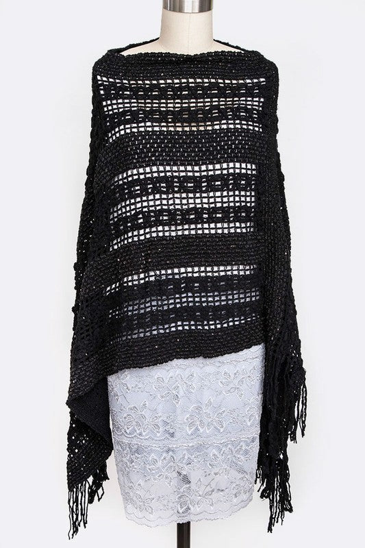 Loose Knit Fringe Poncho Artini Accessories