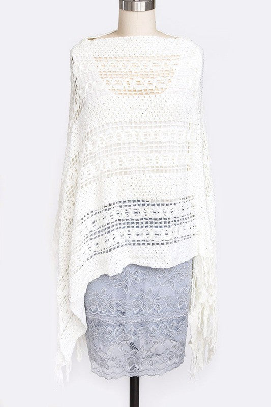 Loose Knit Fringe Poncho Artini Accessories