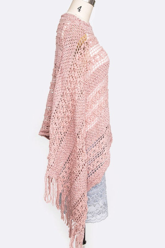 Loose Knit Fringe Poncho Artini Accessories