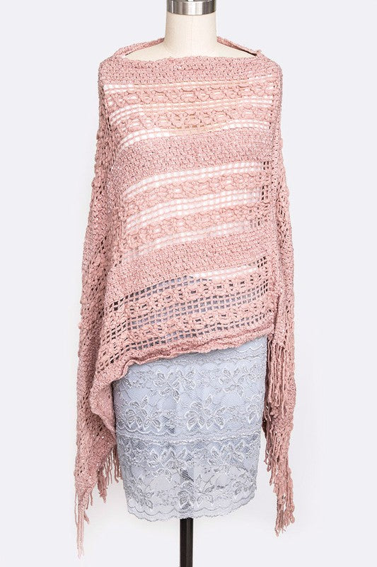 Loose Knit Fringe Poncho Artini Accessories