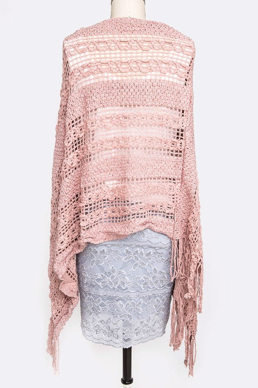 Loose Knit Fringe Poncho Artini Accessories