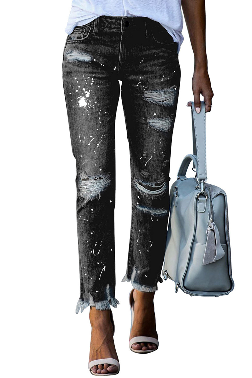 Black Ink Splash Distressed Skinny Jeans Greta Bean & Co.