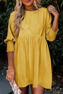 Mustard Babydoll Mini Dress Greta Bean & Co.