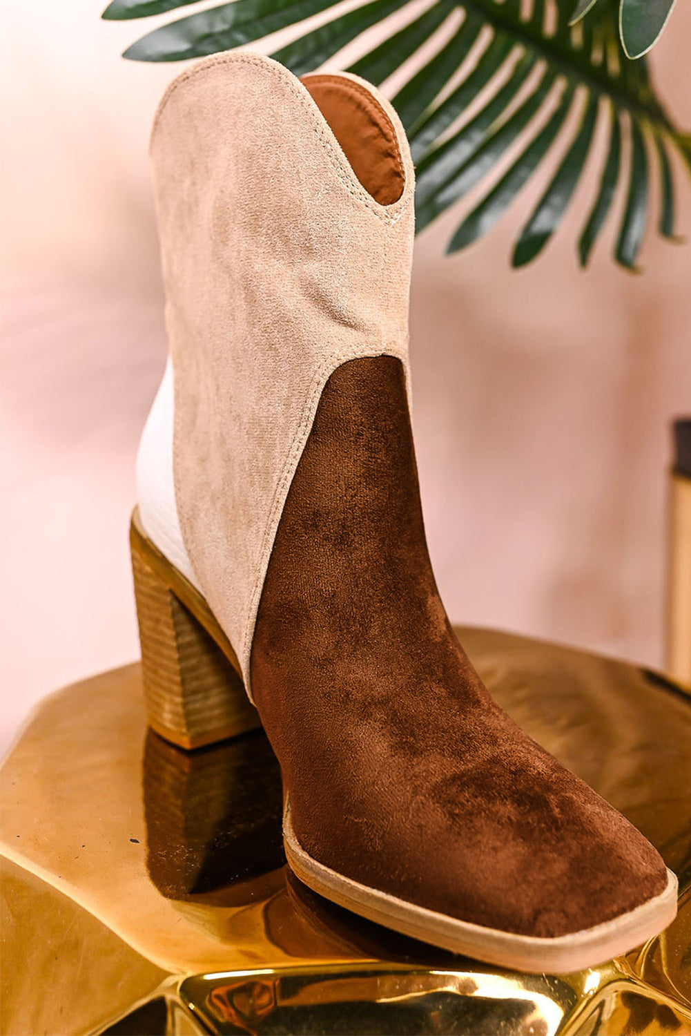 Chestnut Colorblock Suede Heeled Ankle Booties Greta Bean & Co.