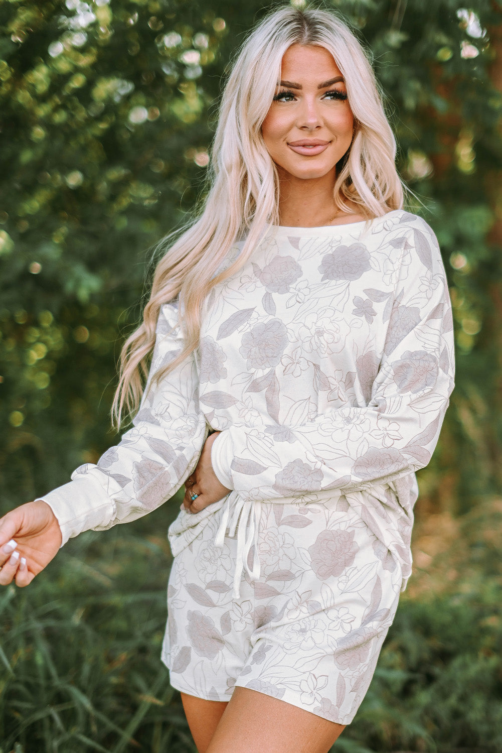 Floral Print Long Sleeve Top and Shorts Lounge Set Greta Bean & Co.