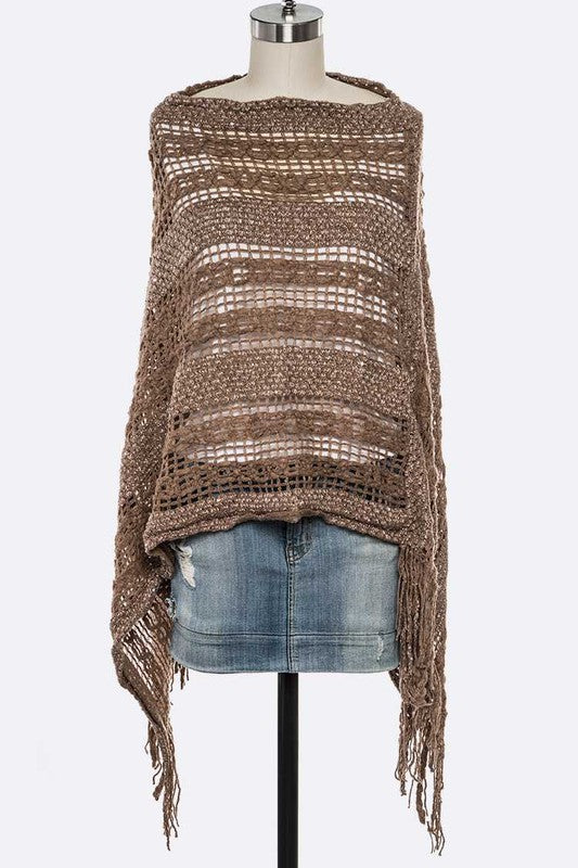 Loose Knit Fringe Poncho Artini Accessories