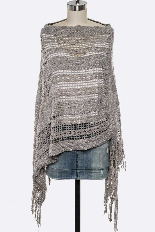 Loose Knit Fringe Poncho Artini Accessories
