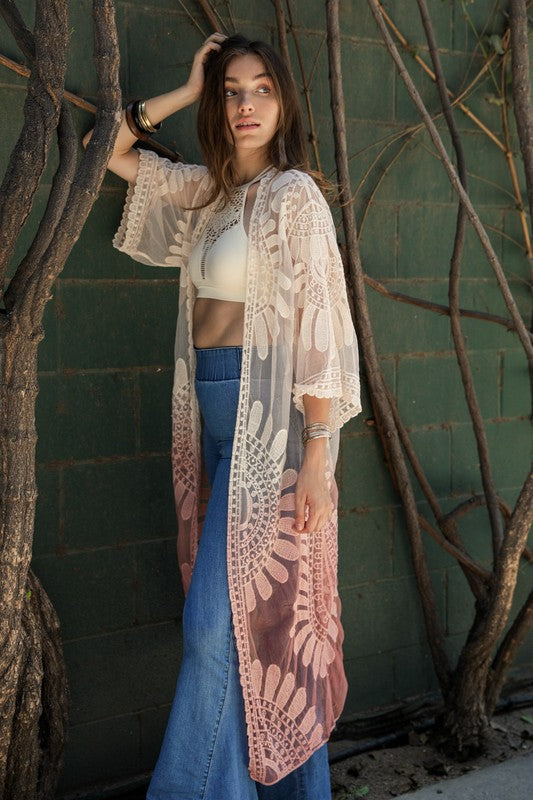 Ombre Bohemian Lace Kimono Greta Bean & Co.