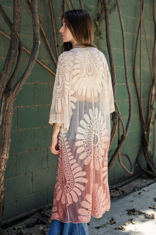 Ombre Bohemian Lace Kimono Greta Bean & Co.