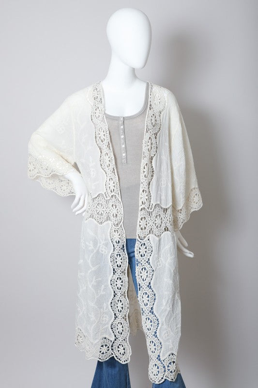 Crochet Open Patch Longline Kimono Greta Bean & Co.