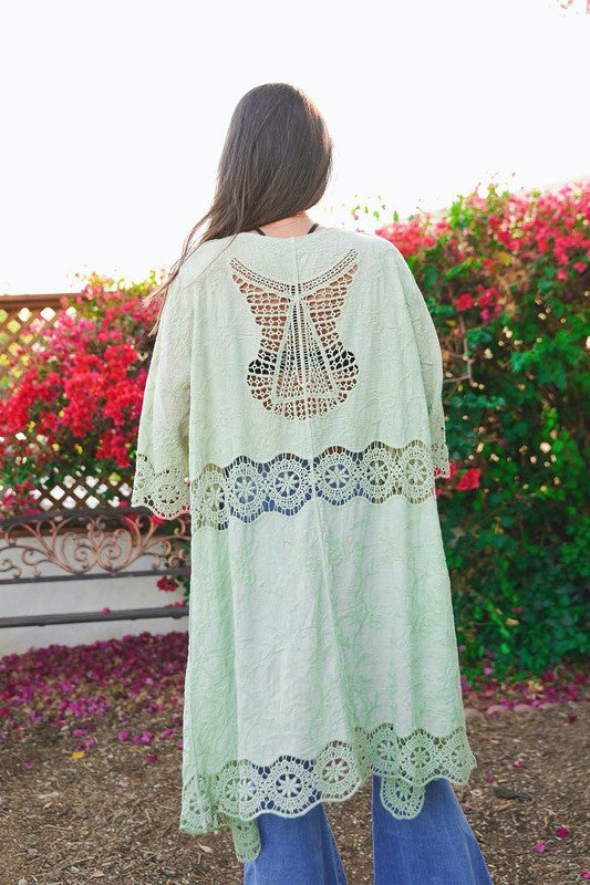 Crochet Open Patch Longline Kimono Greta Bean & Co.