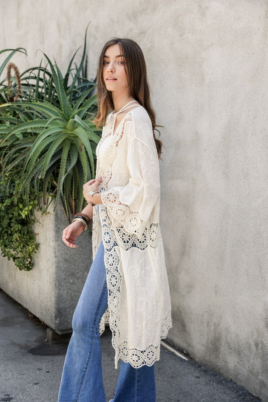 Crochet Open Patch Longline Kimono Greta Bean & Co.
