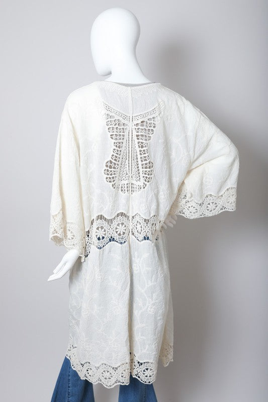 Crochet Open Patch Longline Kimono Greta Bean & Co.
