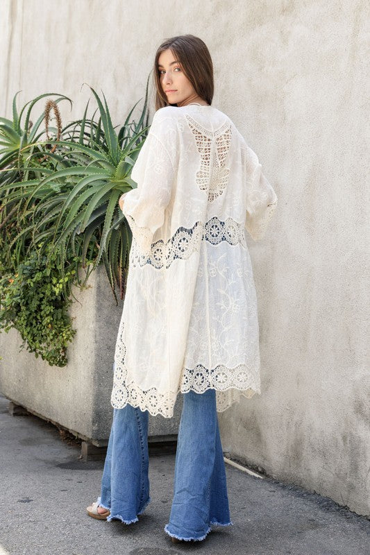 Crochet Open Patch Longline Kimono Greta Bean & Co.