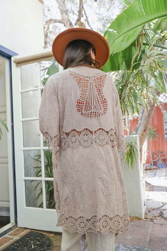 Crochet Open Patch Longline Kimono Greta Bean & Co.