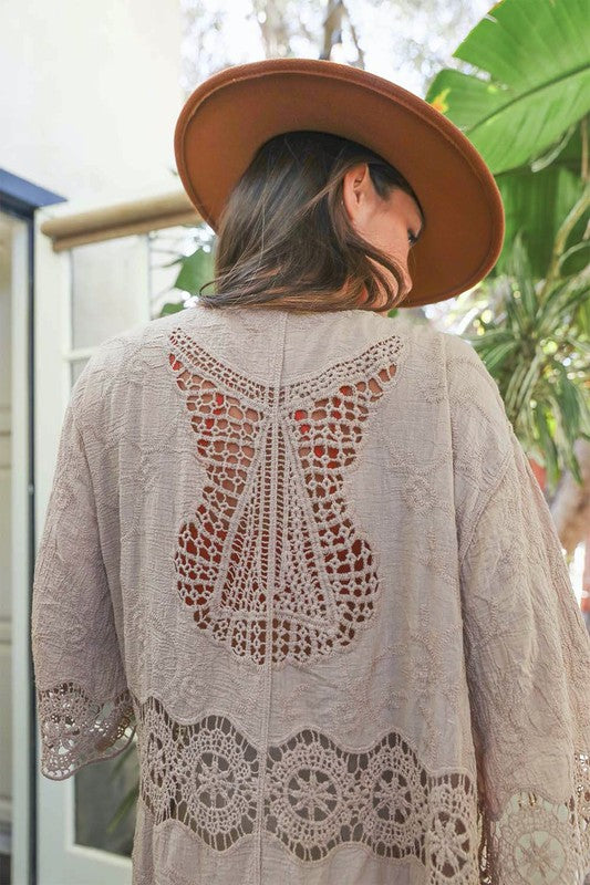 Crochet Open Patch Longline Kimono Greta Bean & Co.