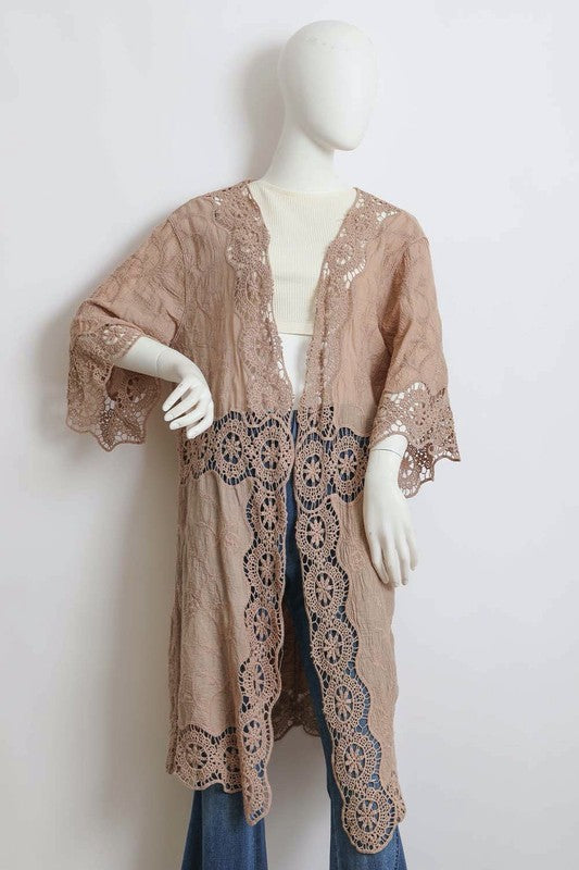 Crochet Open Patch Longline Kimono Greta Bean & Co.