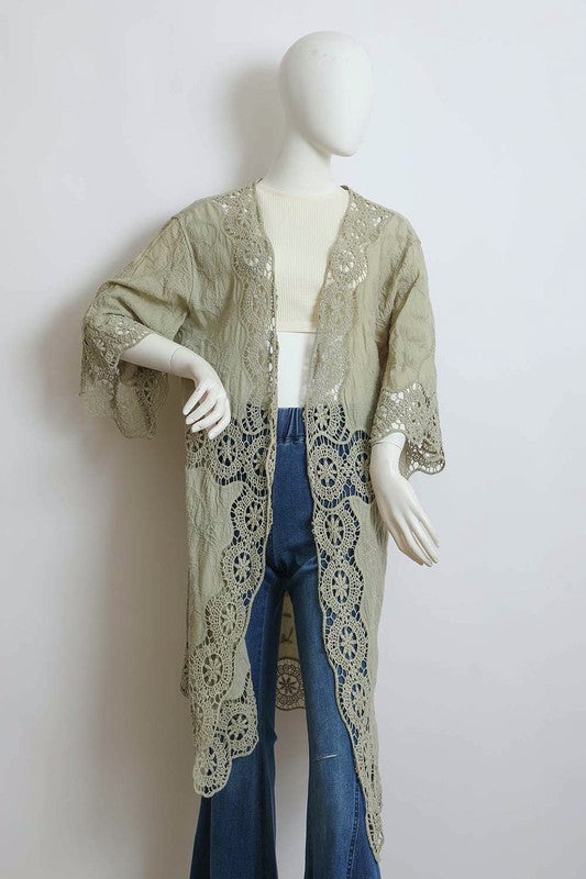 Crochet Open Patch Longline Kimono Greta Bean & Co.