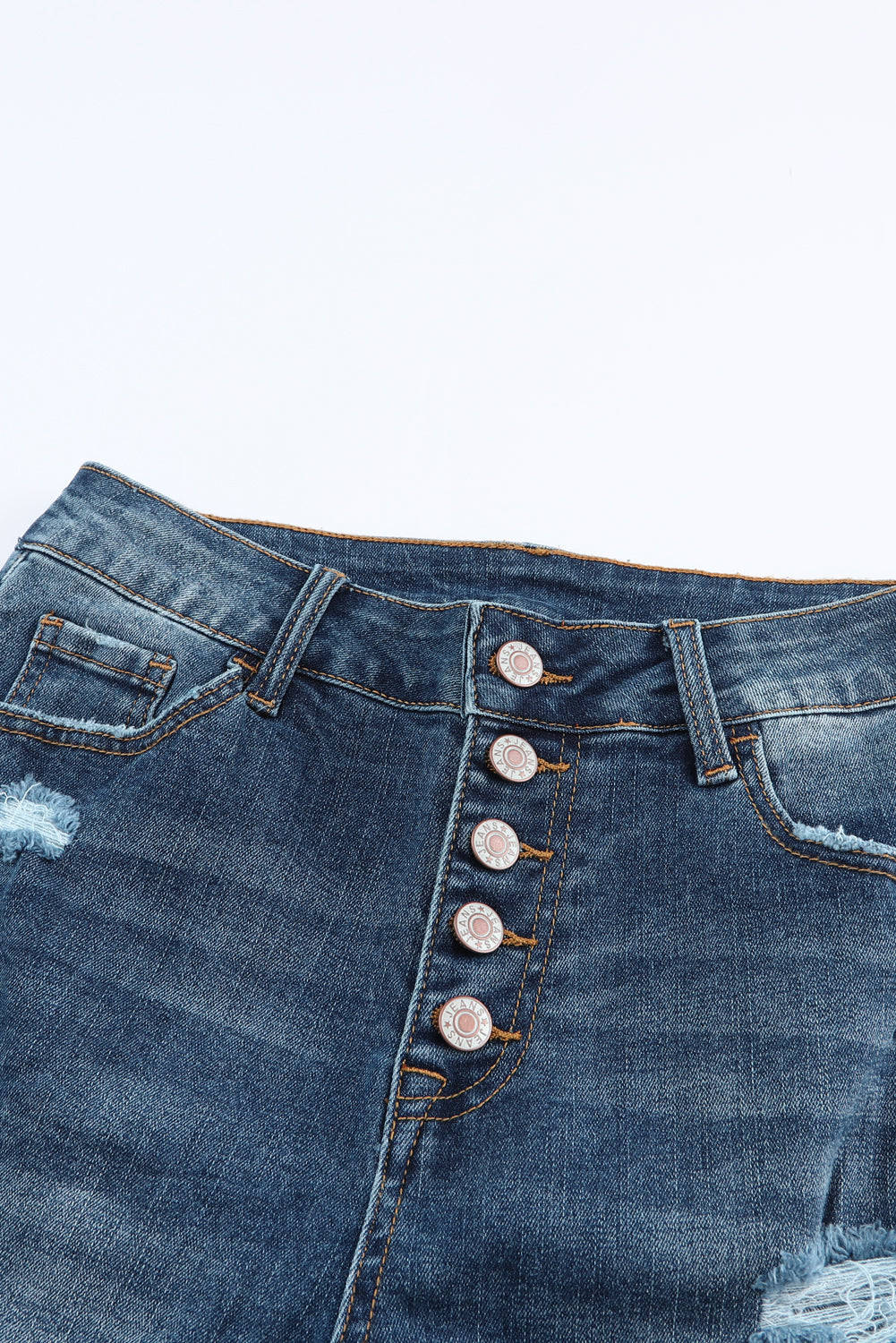 Blue Distressed Button Fly High Waist Skinny Jeans Greta Bean & Co.