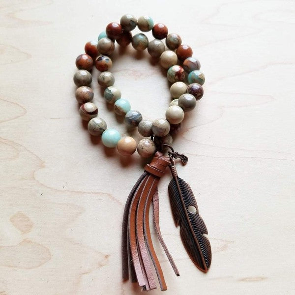 Aqua Terra Double Strand Bracelet with Tassel - Greta Bean & Co.
