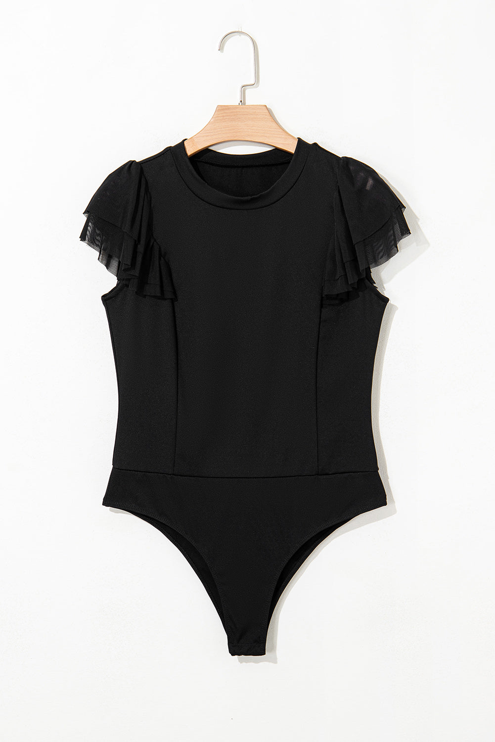 Black Ruffled Mesh Sleeve Bodysuit Greta Bean & Co.