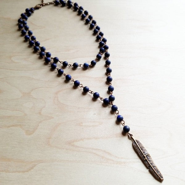 Double Strand Blue Lapis with Copper Feather - Greta Bean & Co.