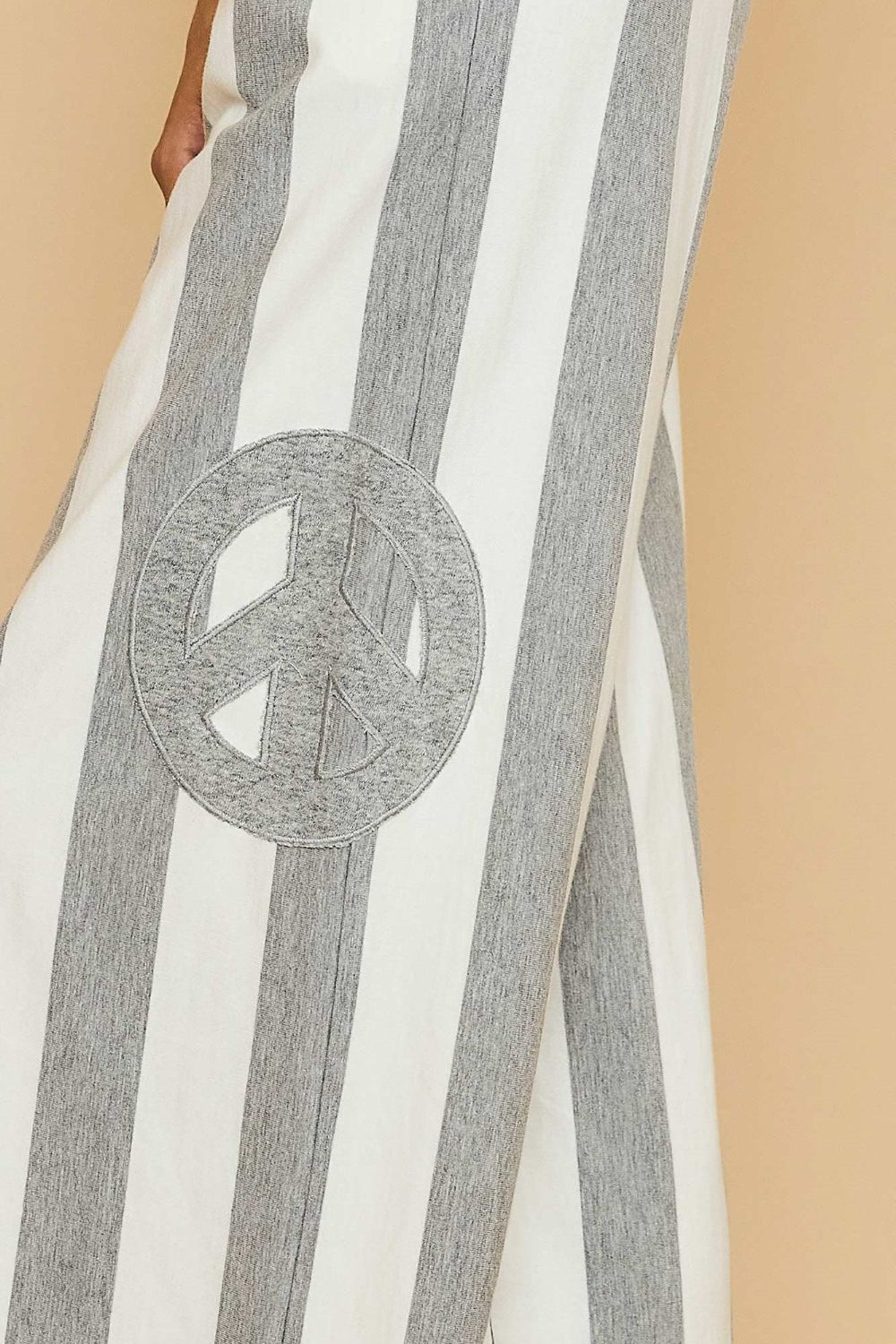 Umgee Peace Sign Patch Striped Wide Leg Pants Trendsi