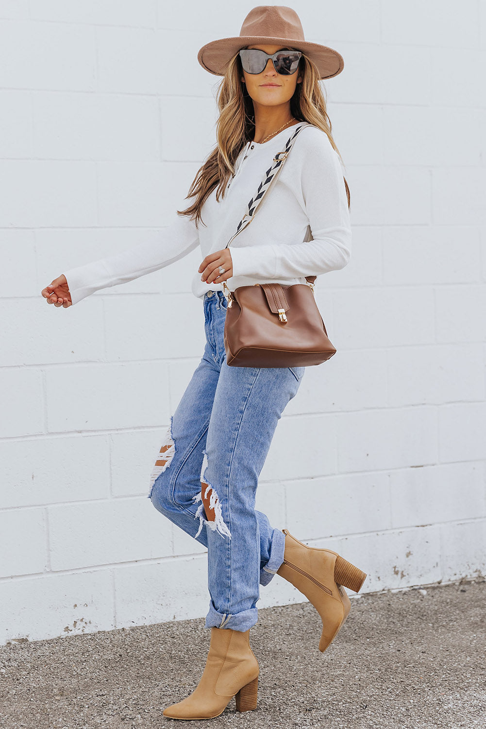 White Waffle Knit Henley Top - Greta Bean & Co.