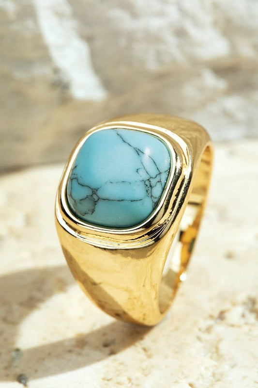 Natural Stone Round Square Ring: Dalmatian(Gddal) / OS - Greta Bean & Co.