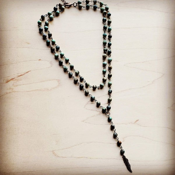 Double Lariat African Turquoise Necklace & Feather The Jewelry Junkie