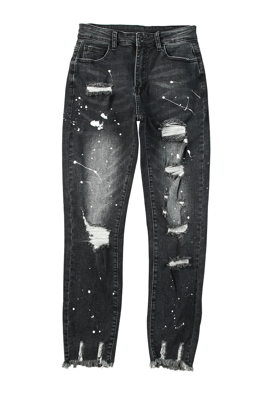 Black Ink Splash Distressed Skinny Jeans Greta Bean & Co.