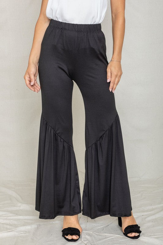 Diagonal Trim Ruffle Hem Pants EG fashion