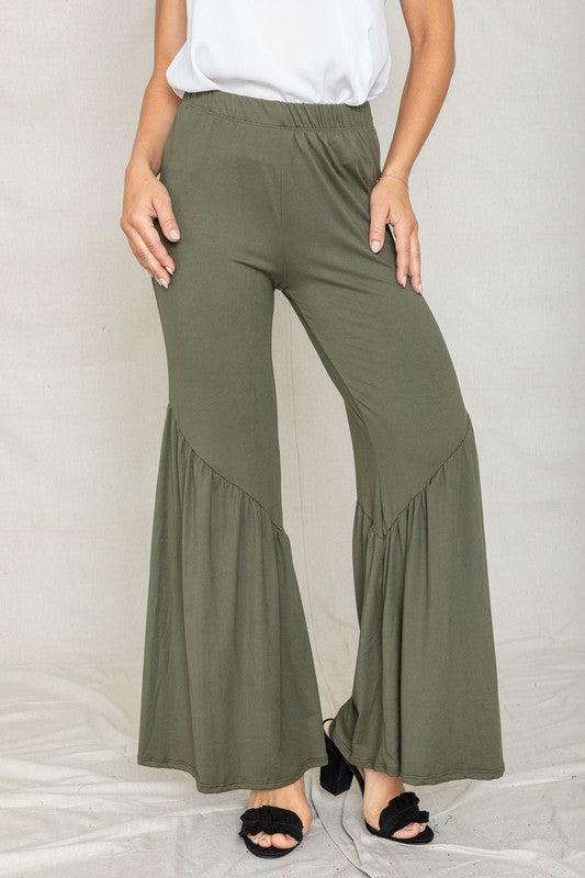 Diagonal Trim Ruffle Hem Pants EG fashion