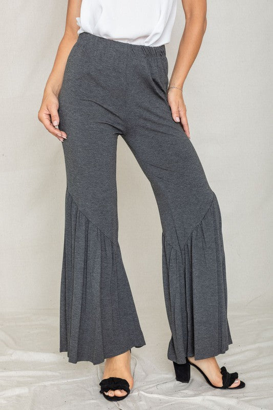 Diagonal Trim Ruffle Hem Pants EG fashion