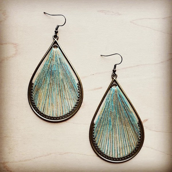 Large Woven Teardrop Earring in Teal - Greta Bean & Co.