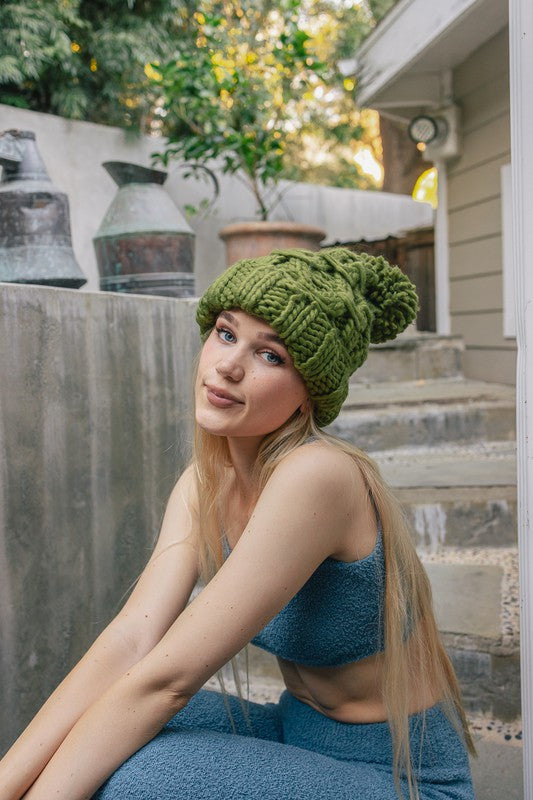 Oversized Chunky Knit Pom Beanie - Greta Bean & Co.