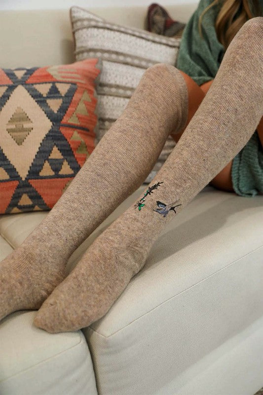 Hummingbird Wool Knee High Socks Greta Bean & Co.