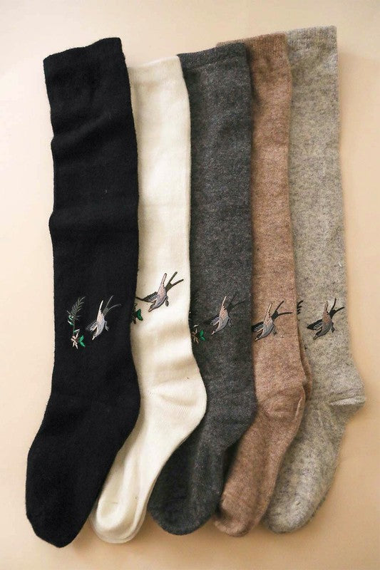 Hummingbird Wool Knee High Socks Greta Bean & Co.