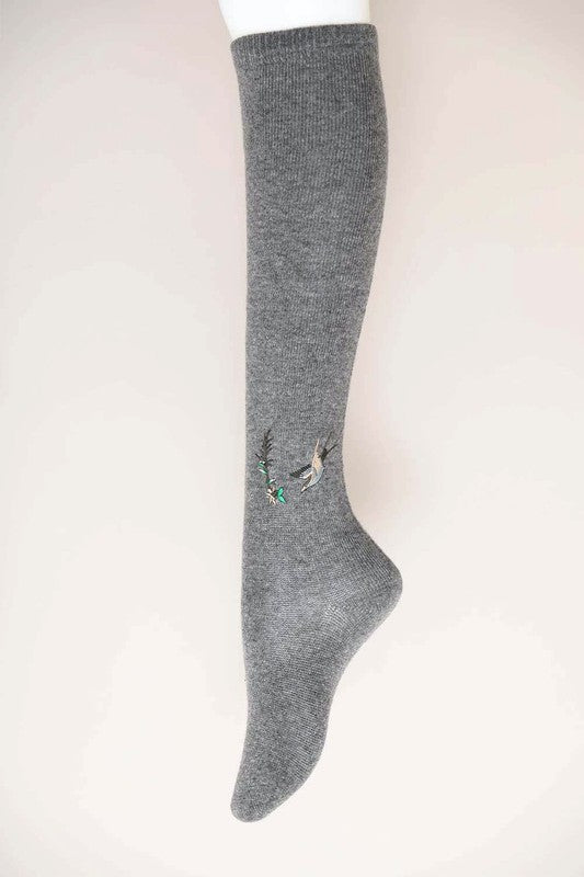 Hummingbird Wool Knee High Socks Greta Bean & Co.