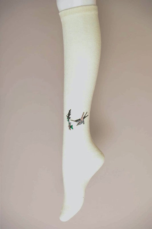 Hummingbird Wool Knee High Socks Greta Bean & Co.