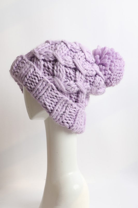 Oversized Chunky Knit Pom Beanie Leto Accessories