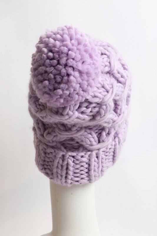 Oversized Chunky Knit Pom Beanie Leto Accessories