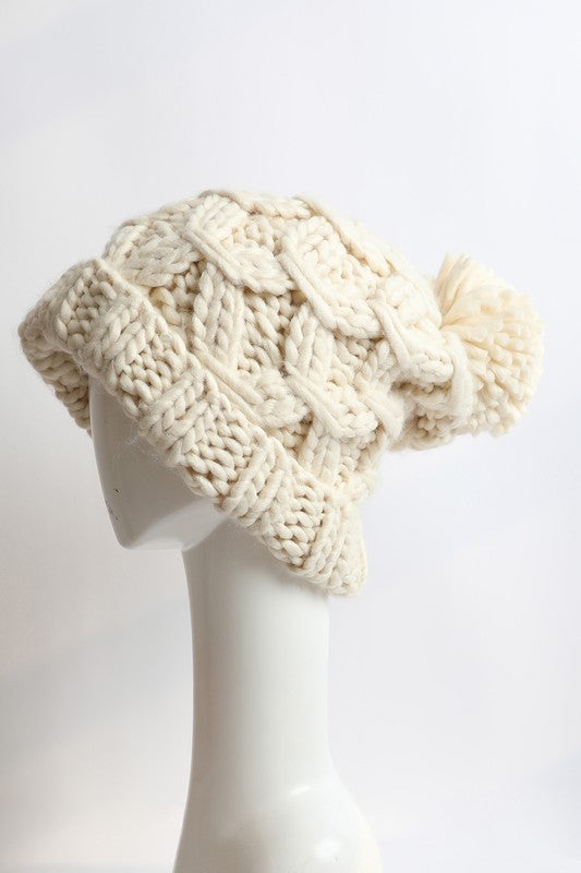 Oversized Chunky Knit Pom Beanie Leto Accessories