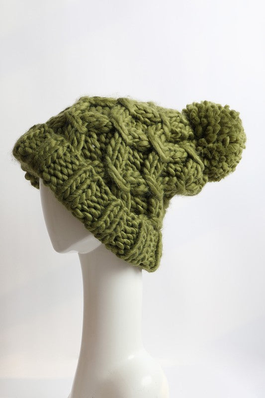 Oversized Chunky Knit Pom Beanie Leto Accessories