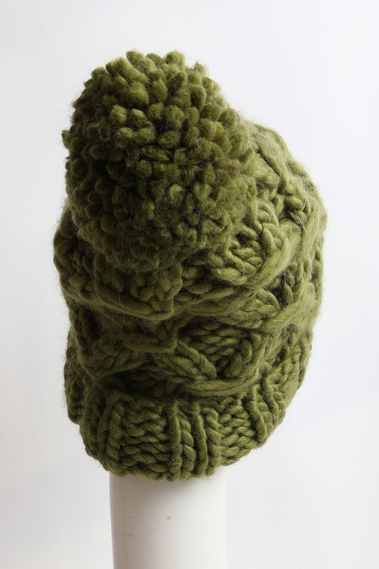 Oversized Chunky Knit Pom Beanie Leto Accessories