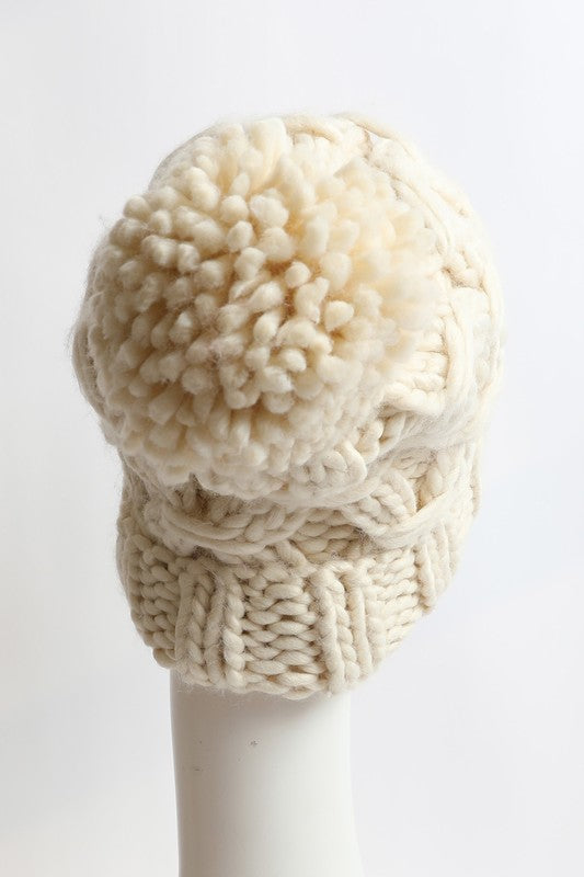 Oversized Chunky Knit Pom Beanie Leto Accessories