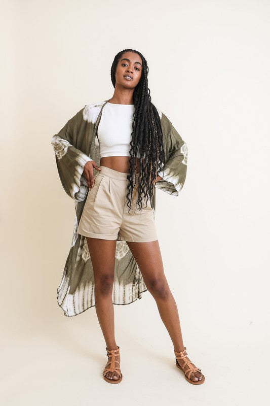 Tie-Dye Longline Kimono with Full Sleeves Leto Accessories